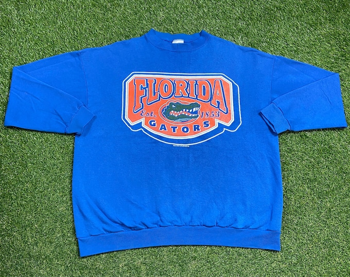 Vintage Gators University of Florida Crewneck Sweatshirt Made USA Size 2XL Swamp UF Orange Blue Alligator Gainesville Pull Over Oversized
