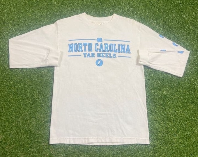 Vintage UNC University of North Carolina Tar Heels Long Sleeve Shirt Made USA Size Small S NCAA College Basketball Jordan 1990s 90s