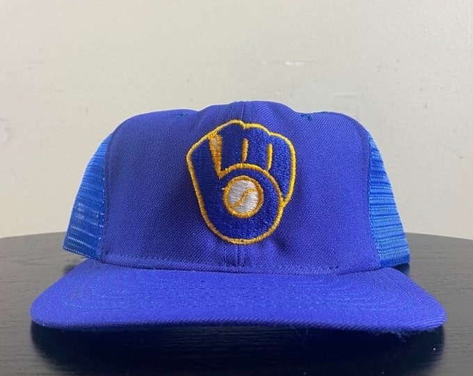 Vintage Milwaukee Brewers Snapback Hat Roman Pro Made USA OSFA MLB Baseball National League Wisconsin 1990s 90s