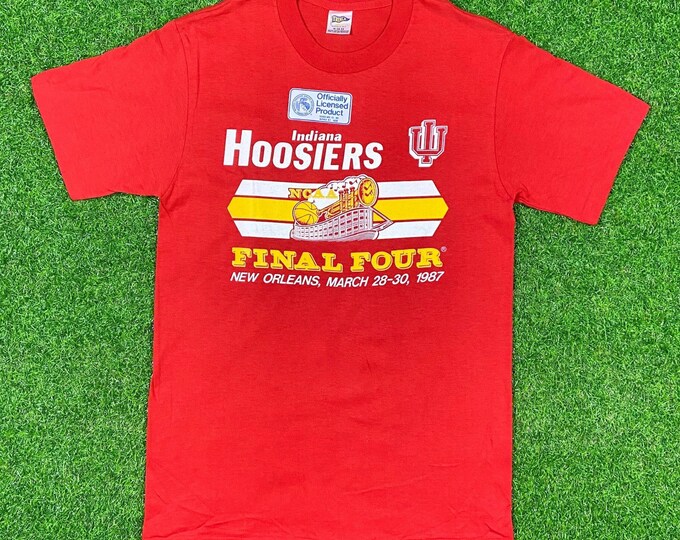 Vintage Indiana Hoosiers 1987 Final Four Trench Medium Made USA New With Tags T Shirt Tee 1980s NCAA IU University 80’s Classic Deadstock