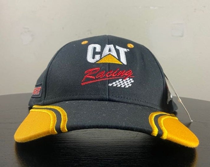 Vintage Jeff Burton Strap Back Hat OSFA NASCAR Racing Daytona 500 Cat Racing 1990s 90s