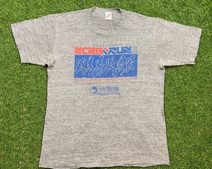 Vintage Threshold NCNB Run For the Kids T Shirt Tee Jerzees Made USA Size Xtra Large XL Marathon 1980s 80s Tri Blend