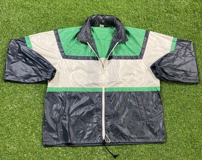 Vintage Graphic Windbreaker Zip Up Jacket Jack Nicklaus Size Large L Multicolor Streetwear Sport Active Wear Classic Light Rain Coat 1990s