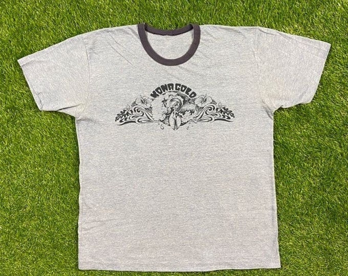 Vintage Kona Gold T Shirt Tee Size Large L Tri Blend Ringer 1970s 70s
