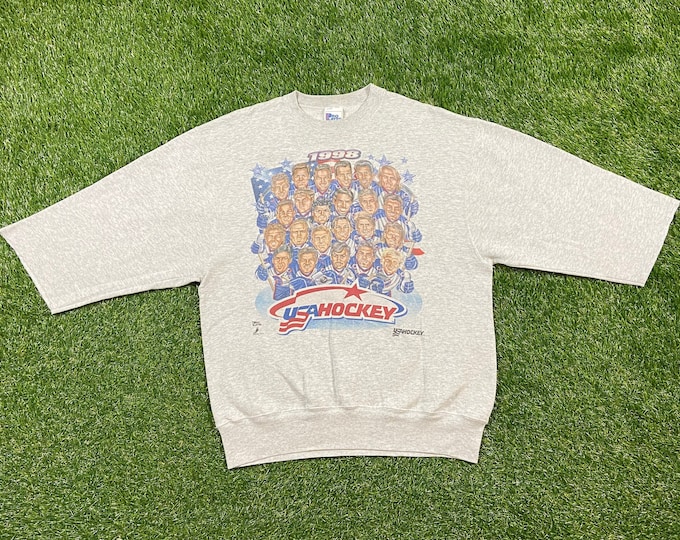 Vintage USA Hockey 1998 Crewneck Sweatshirt Pro Player Made USA Size Large L NHL Hockey Olympics Pull Over Oversized