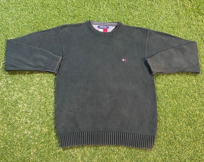Vintage Tommy Hilfiger Crewneck Sweater Size Large L Quality 90s TH Comfortable 1990s Fit Big Flag Color Block Streetwear Pull Over