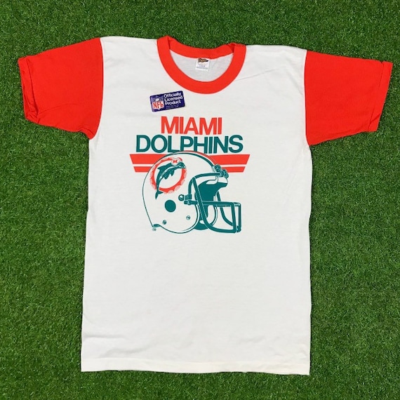 Vintage Miami Dolphins Ringer 80s Trench T Shirt 1980s NFL Florida