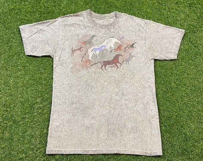 Vintage Horses T Shirt Tee Size Large L Animal Stable Farm Nature Fantasy Magical Beast 1980s 80s All Over Print