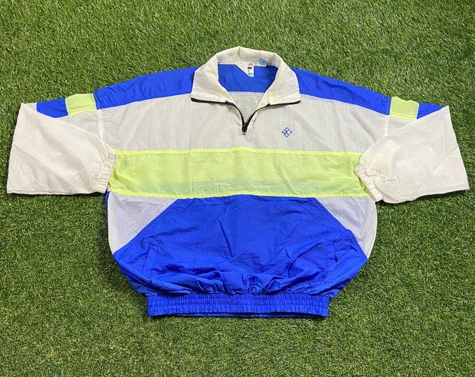 Vintage Graphic Windbreaker Zip Up Jacket Jimmy Connors Size Large L Multicolor Streetwear Sport Active Wear Classic Light Rain Coat 1990s