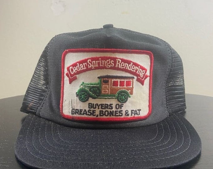 Vintage Cedar Springs Rendering Snapback Hat Made USA OSFA Buyers of Grease Bones and Fat Classic Trucker Hat Rare Cap 1970s 70s