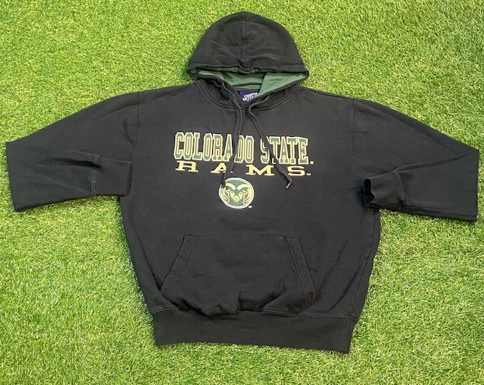 Vintage Colorado State University Rams Hoodie Sweatshirt Size Small S NCAA College Football Denver Colorado 1990s 90s Pull Over Oversized