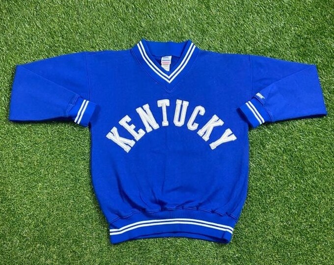 Vintage University of Kentucky Wildcats V Neck Sweatshirt Made USA Size Medium M NCAA College Basketball Lexington Big Blue 1980s 80s