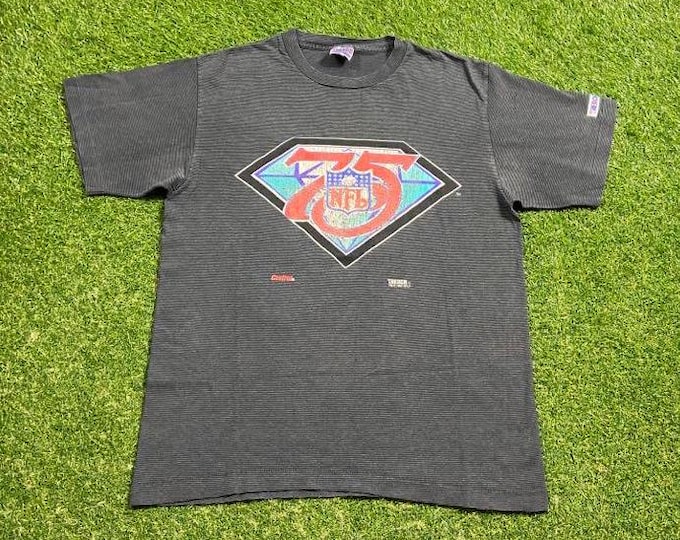 Vintage NFL 75th Anniversary T Shirt Tee Trench Made USA Size Xtra Large XL Football 1990s 90s