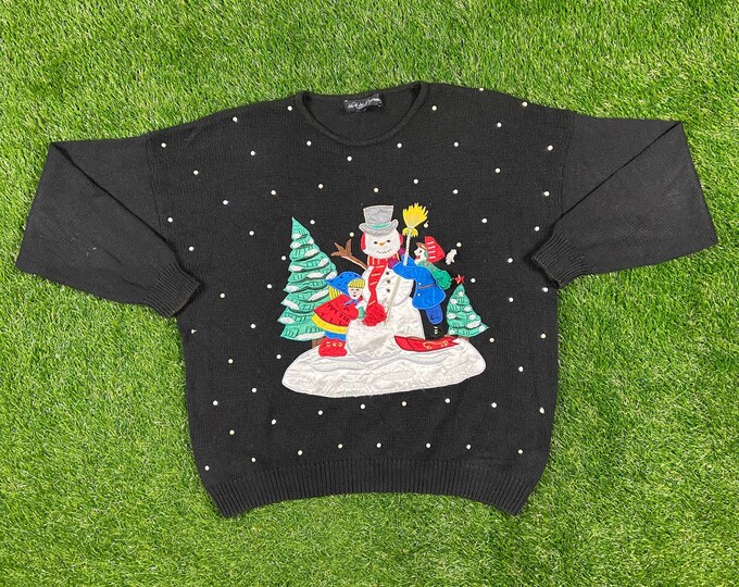 Ugly Snowmen Christmas Sweater Vintage Tacky Holiday Party Merry Santa Classic Size Xtra Large Xmas 90s 80s Pull Over Cozy XL