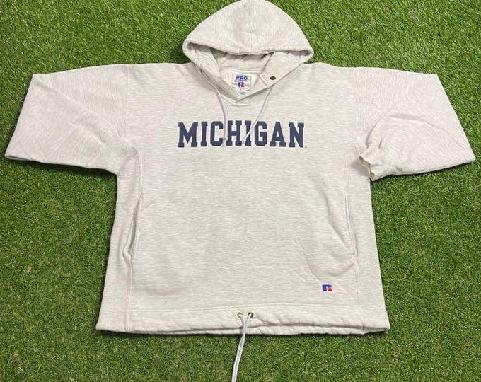 Vintage University of Michigan Wolverines Hoodie Sweatshirt Made USA Size Large L NCAA College Football Detroit Big House Pull Over 1990s