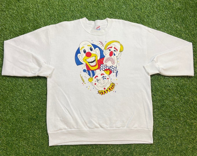Vintage Clowns Crewneck Sweatshirt Jerzees Made USA Size Large L Circus Clown Comical 1990s 90s Pull Over Oversized