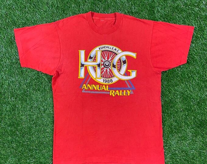 Vintage Harley Davidson 1988 Annual Rally Asheville North Carolina HOG T Shirt Made USA Size Large 3D Motorcycle Truckers Biker L 1980s 80s