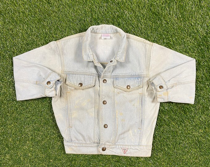 Vintage Guess USA ? Jean Jacket Made Usa Size Youth Xtra Large XL 1980s 90s American USA Classic Blue Jean Jacket Button Down
