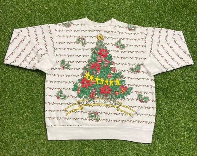 Ugly Christmas Sweater Sweatshirt Tree Happy Holidays Vintage Tacky Holiday Party Merry Santa Classic 80s 90s Xmas Size Small Pull Over