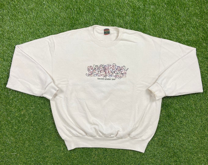 Vintage Seven Dwarfs Snow White Crewneck Sweatshirt Xtra Large XL Walt Disney World Magic Kingdom Mickey Mouse Disneyland Grumpy 1990s Golf