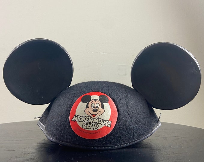 Vintage Mickey Ears Hat Made USA Size Youth Large Mickey Mouse Club Walt Disney World Magic Kingdom Disneyland 1970s 70s