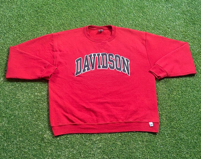 Vintage Davidson College Crewneck Sweatshirt Russell Athletic Size Large L North Carolina NC NCAA College Basketball Steph Curry 1990s 90s