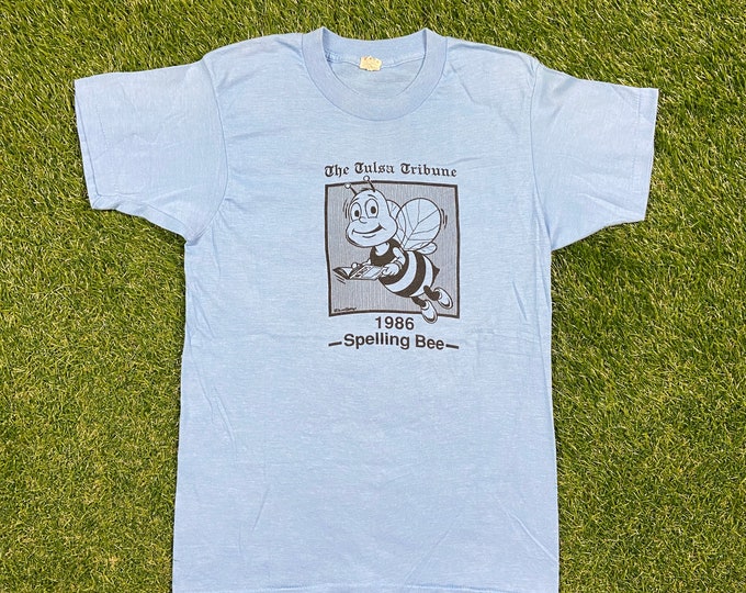 Vintage The Tulsa Tribune 1986 Spelling Bee T Shirt Tee Screen Stars Made USA Size Medium M Oklahoma 1980s 80s