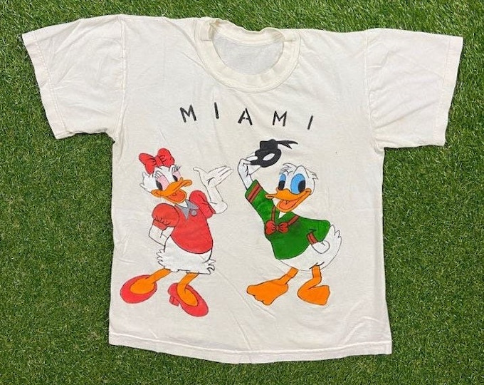 Vintage Donald & Daisy Duck Miami T Shirt Tee Size Small Walt Disney World Magic Kingdom Disneyland Mickey Mouse Florida 1960s 60s Hand Made