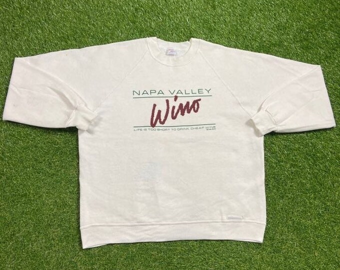 Vintage Napa Valley Wino Crewneck Sweatshirt Made USA Size XL Monticello Cellars Good Wine Classic Drink Alcohol Vineyard 1990s Pull Over