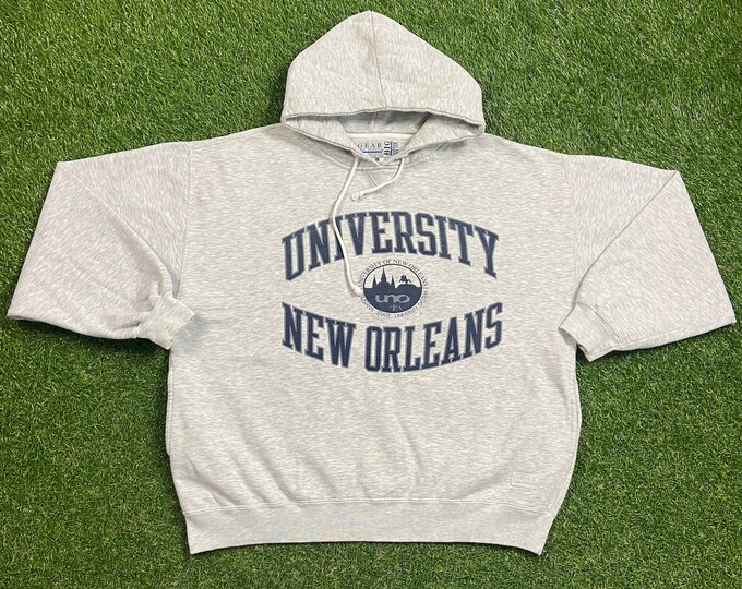 Vintage University of New Orleans Hoodie Sweatshirt Size Large L Louisiana State University LSU 1990s 90s Pull Over