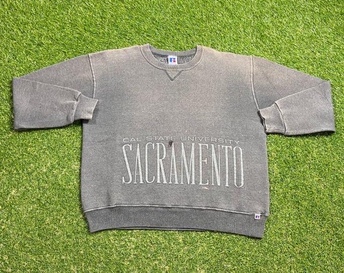 Vintage Cal State University Sacramento Crewneck Sweatshirt Made USA Size Large L California NCAA College Football Pull Over Oversized 90s