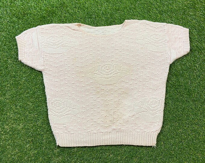Vintage Floral Knit Crewneck Sweater Size Youth Large Flowers Gardening Love Bees Caterpillars Nature Plants 1980s 80s