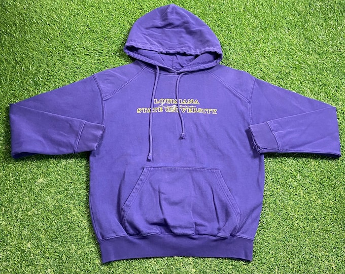 Vintage Louisiana State University Hoodie Sweatshirt Size Small S NCAA College Football Fighting Tigers LSU Pull Over 1990s 90s