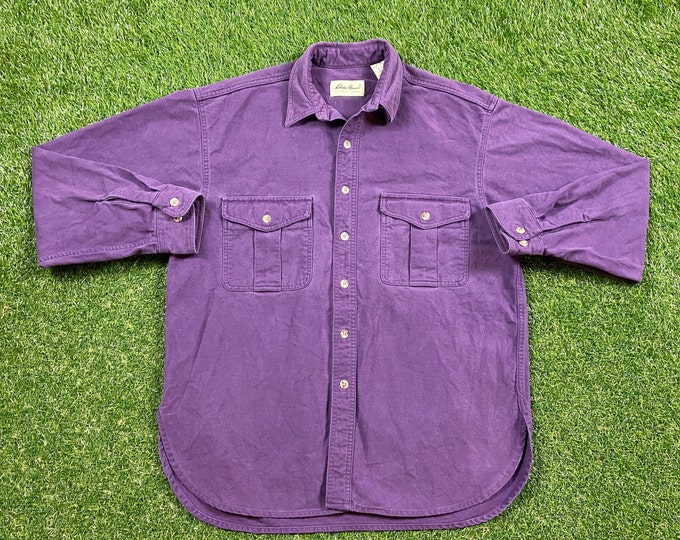 Vintage Eddie Bauer Button Down Size Large L American Clothing Apparel Classic 90s 1990s Thick Cotton