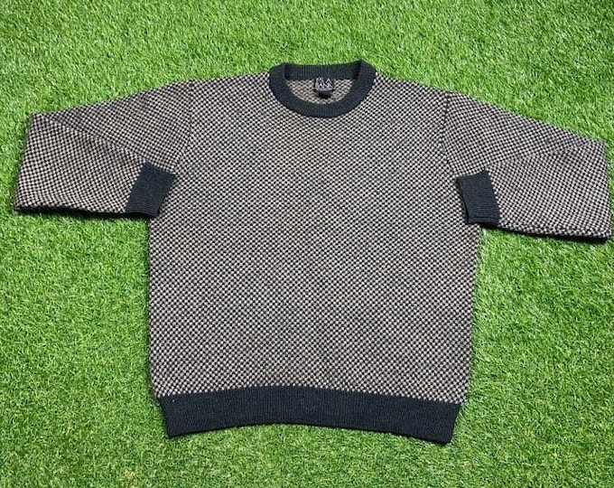 Vintage Multicolor Knitted Crewneck Sweater Size Large L Quality Warm Winter Fashion Pull Over Oversized 1980s 80s