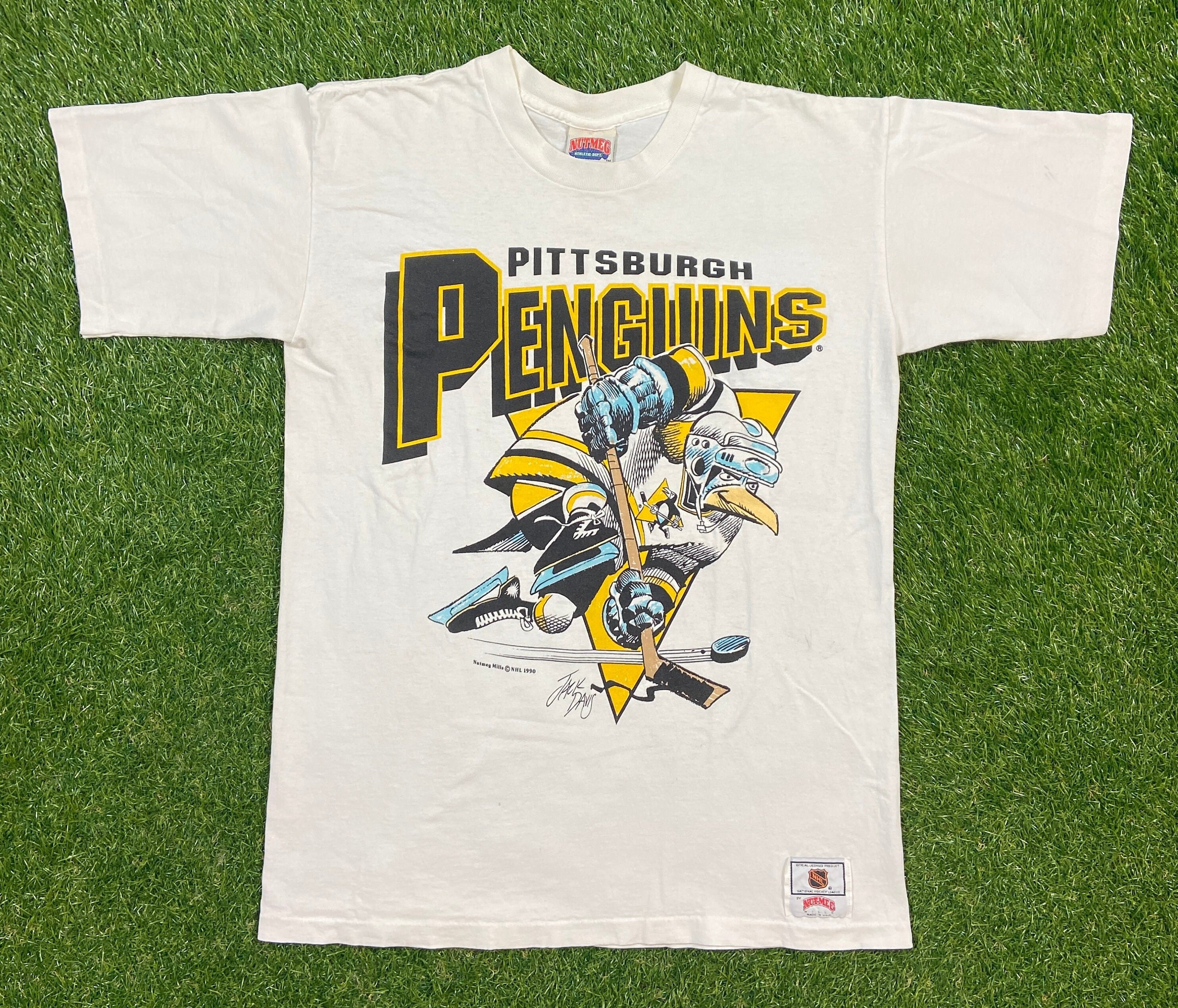Vintage Pittsburgh Penguins T Shirt Tee Nutmeg Mills Made USA Size