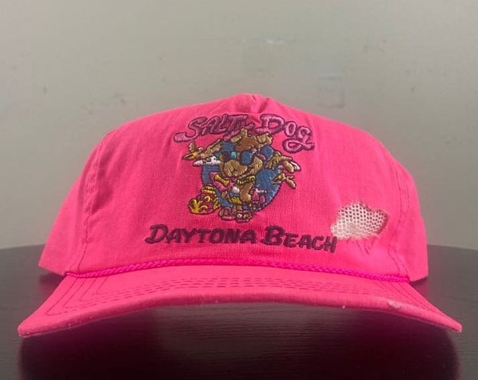 Vintage Salty Dog Snapback Hat Made USA OSFA Surf Shop Summers Sportswear Daytona Beach Florida FL Surfing Waves 1980s 80s