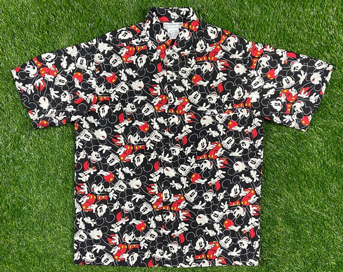 Vintage Mickey Mouse Button Down Size Small The Disney Store Orlando FL 1990s Walt Disney World Classic 90s Magic Kingdom Silk