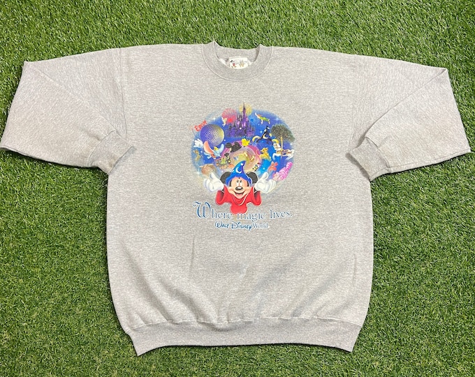 Vintage World Disney World Crewneck Sweatshirt Size Large L WDW Disneyland Magic Kingdom Mickey Mouse 1990s 90s Pull Over Oversized