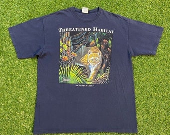 Vintage Panther Stalk T Shirt Tee Made USA Size Xtra Large XL Mountain Lion Big Cats Threatened Habitat Animal Planet Rare 1990s 90s