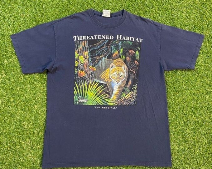 Vintage Panther Stalk T Shirt Tee Made USA Size Xtra Large XL Mountain Lion Big Cats Threatened Habitat Animal Planet Rare 1990s 90s