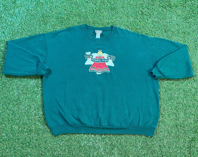 Ugly Christmas Sweater Vintage Tacky Holiday Party Merry Santa Classic Xmas Angel 90s Classic Made USA Size XXL Goodwill to All
