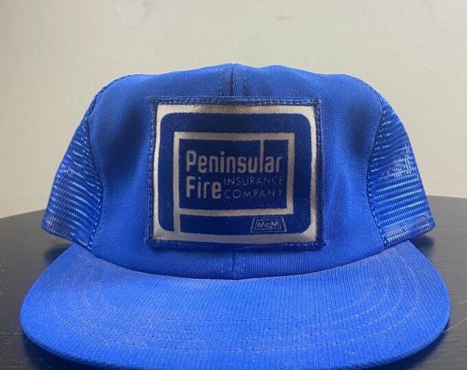 Vintage Peninsular Fire Snapback Hat Made USA Size Medium / Large Insurance Company Classic Trucker Hat Rare Cap Funny 1970s 70s
