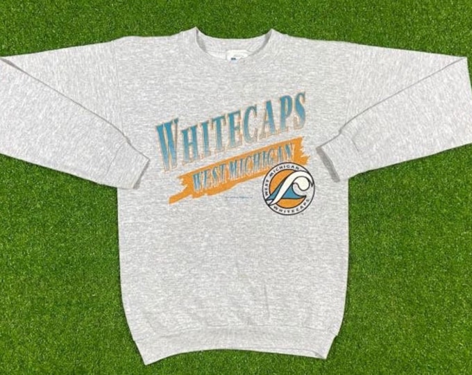 Vintage West Michigan WhiteCaps Class A Minor League Baseball Crewneck Sweater TNT Made USA Size Small Detroit Tigers Pull Over Oversized