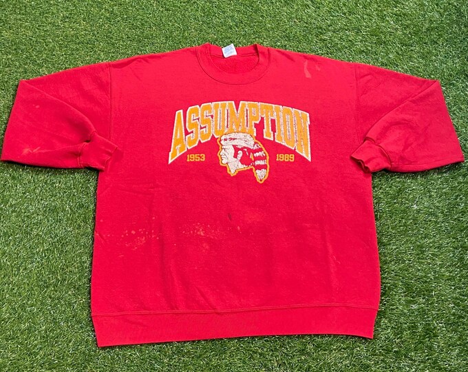 Vintage Assumption College Crewneck Sweatshirt Made USA Size XXL 2XL Worcester Massachusetts University Classic 1990s Pull Over Oversized