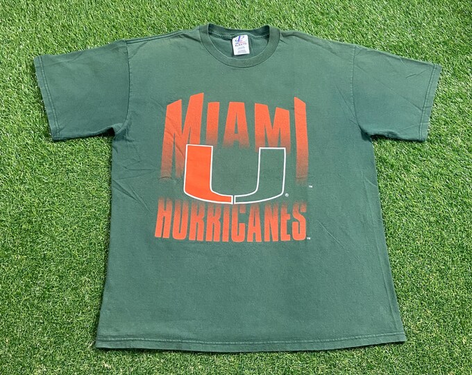 Vintage University of Miami Hurricanes T Shirt Tee Size Xtra Large XL 305 The U Miami Style Florida NCAA College Football Smoking 90s Orange