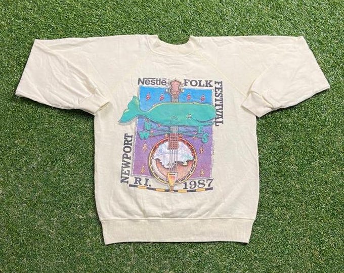 Vintage Nestle Folk Festival Crewneck Sweatshirt Made USA Size Small S Newport Rhode Island New England Classic Music Pull Over Oversized