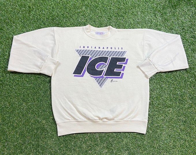 Vintage Indianapolis Ice Crewneck Sweatshirt Made USA Size Medium M Ice Hockey League NHL Indiana 1990s 90s Pull Over Oversized