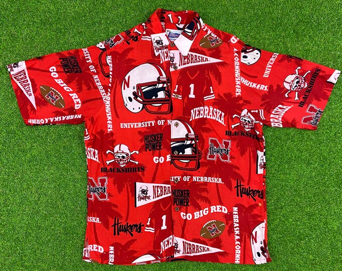 Vintage Nebraska Cornhuskers College Football Button Down Beach Shirt Small 1990s NCAA 90s Hawaiian Reyn Spooner NCAA Game Day
