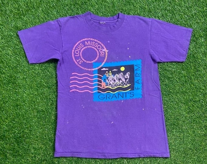 Vintage Grant's Farm T Shirt Tee Size Xtra Small XS St Louis Missouri Agriculture Barn Land Crops Animals 1990s 90s